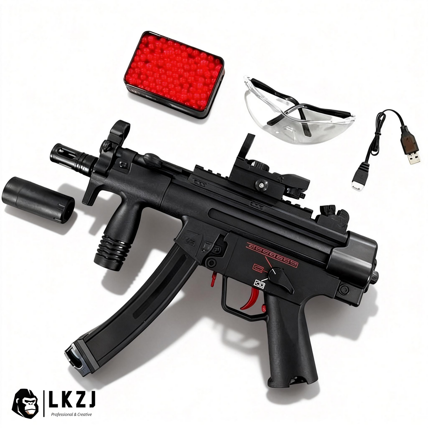Exquisite Engraving MP5K Gel Blaster High Rate of Fire Smooth Shooting With 7 Colors of Lighted Silencer