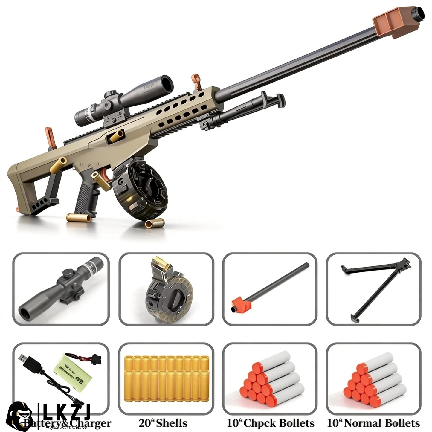 Electric/Manual Drum Version of the Barrett Sniper Soft Bullet Toygun Automatic Shell Ejecting