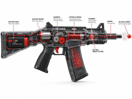 How gel blasters work: LKZJ XS-1811 electric HK416 gel blaster