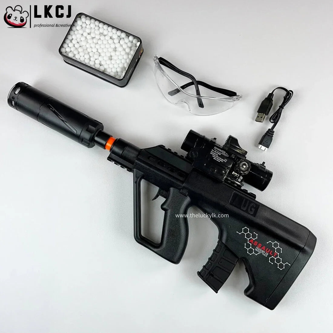 Mini Aug Gel Blaster With 7 Colors of Lighted Silencer Recommended Age Range: 10-15 Years