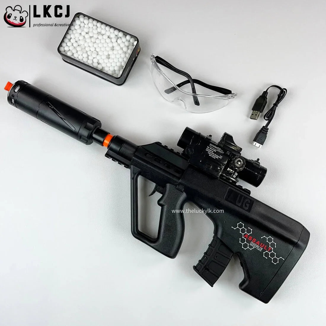 Mini Aug Gel Blaster With 7 Colors of Lighted Silencer Recommended Age Range: 10-15 Years
