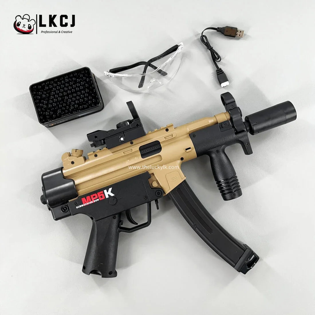 Exquisite Engraving MP5K Gel Blaster High Rate of Fire  Smooth Shooting With 7 Colors of Lighted Silencer