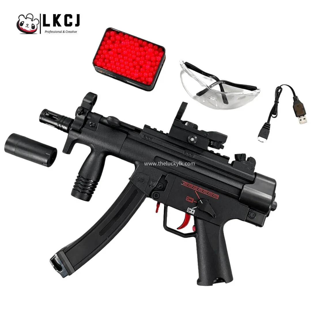 Exquisite Engraving MP5K Gel Blaster High Rate of Fire  Smooth Shooting With 7 Colors of Lighted Silencer