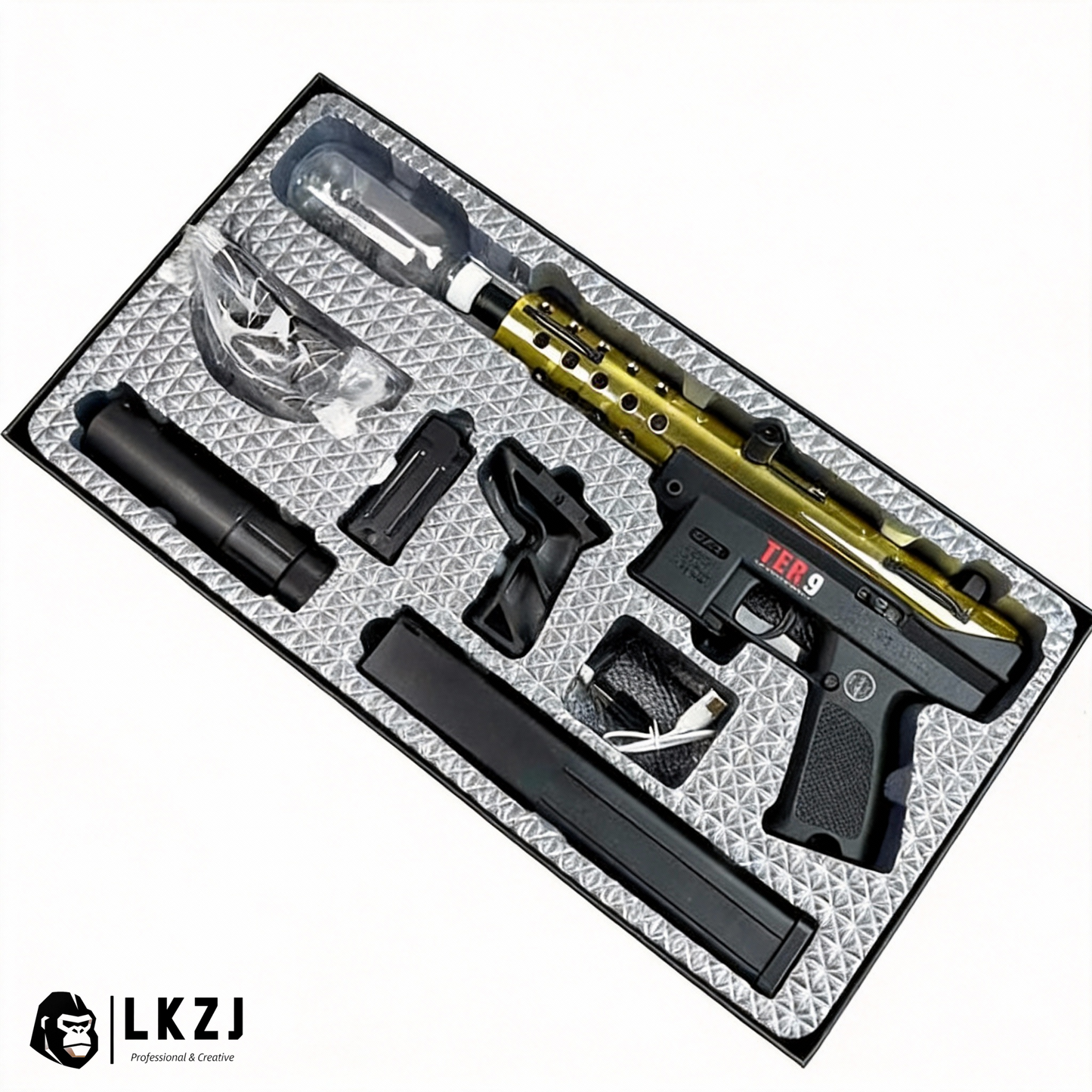 Gold/Sliver TEC9 Gel Blaster With 7 Colors of Lighted Silencer