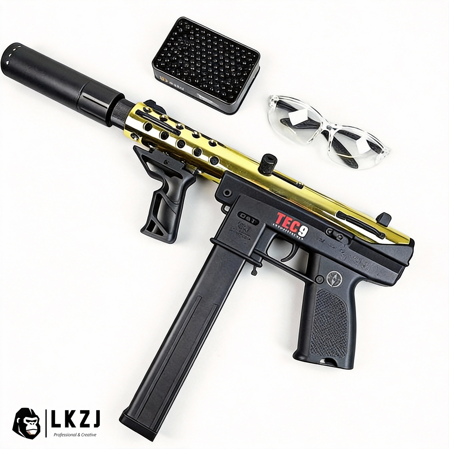 Gold/Sliver TEC9 Gel Blaster With 7 Colors of Lighted Silencer