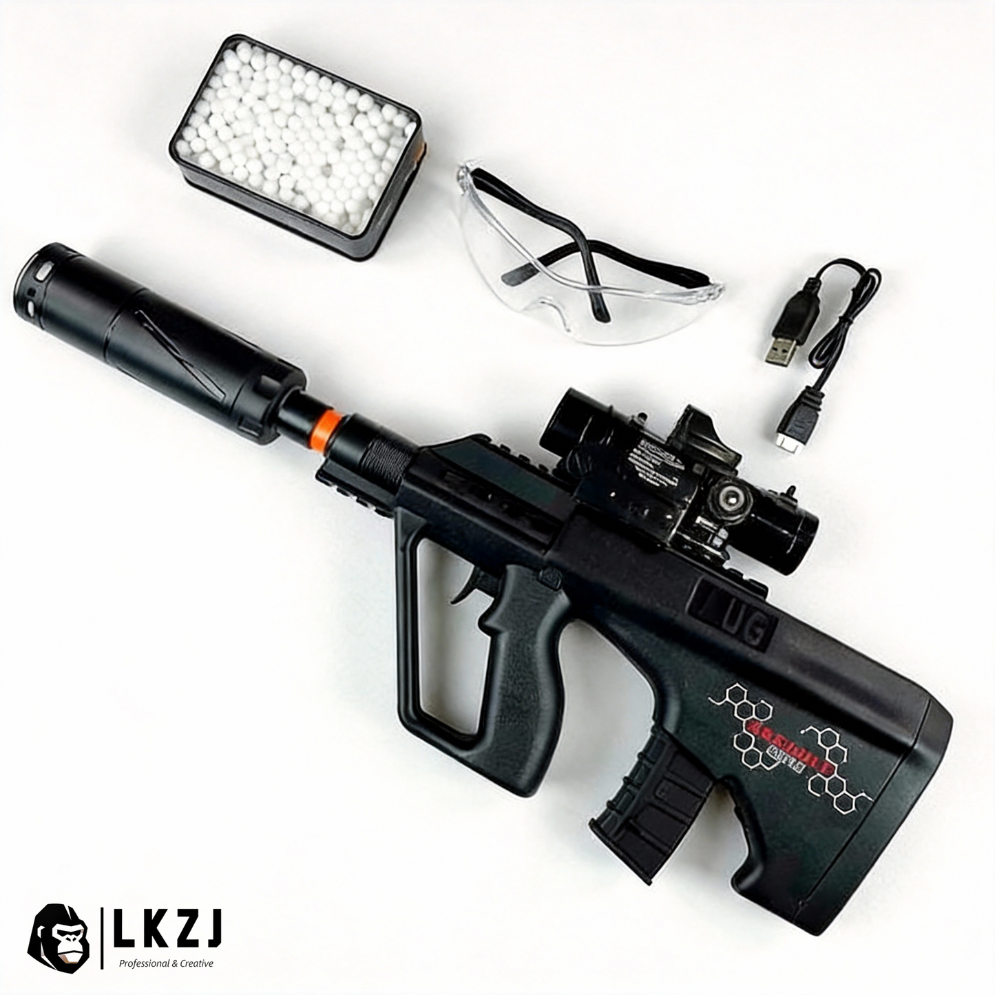 Mini Aug Gel Blaster With 7 Colors of Lighted Silencer Recommended Age Range: 10-15 Years