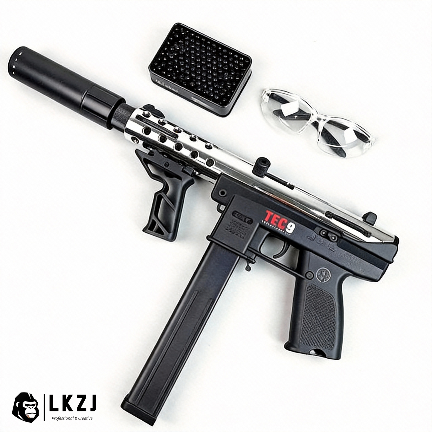 Gold/Sliver TEC9 Gel Blaster With 7 Colors of Lighted Silencer