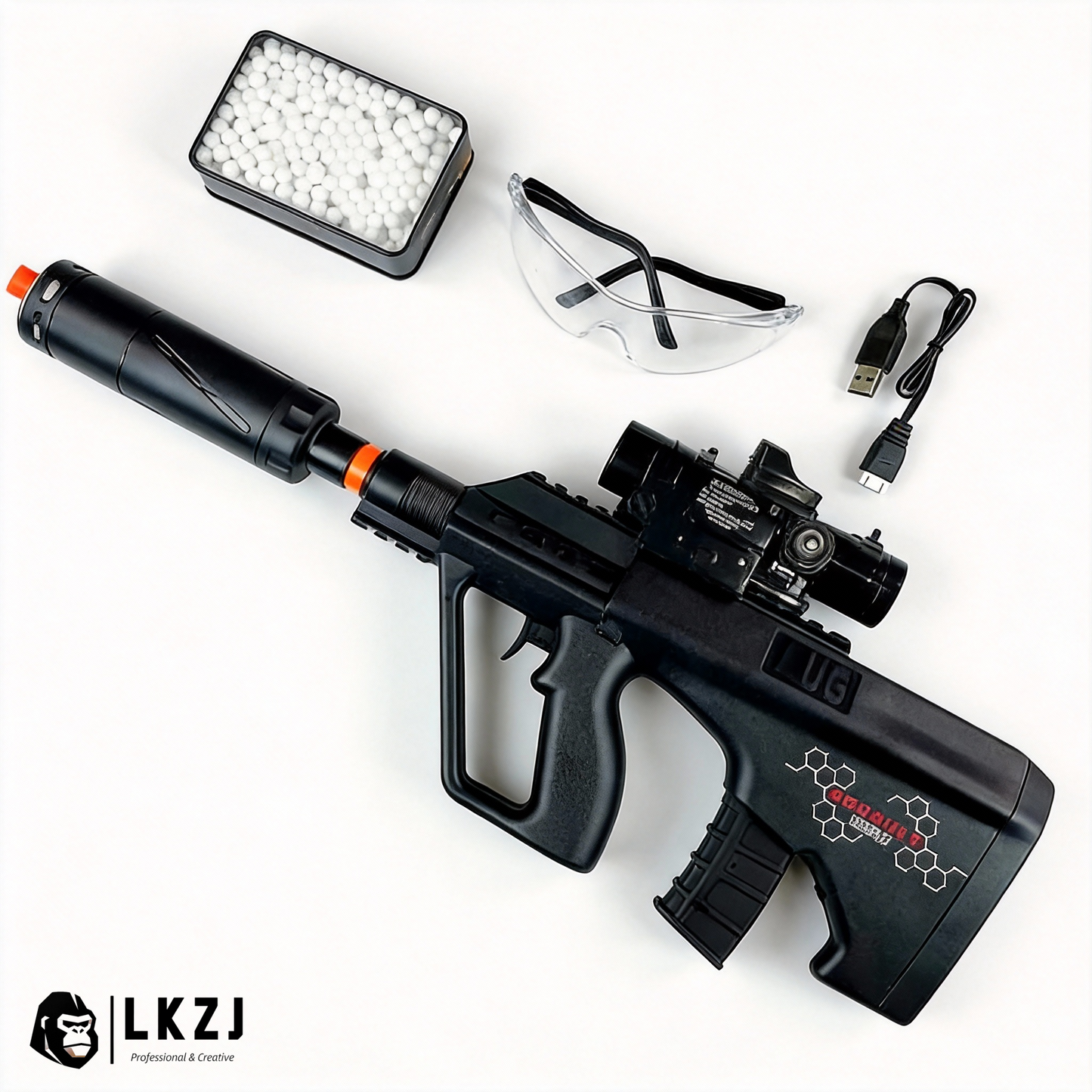Mini Aug Gel Blaster With 7 Colors of Lighted Silencer Recommended Age Range: 10-15 Years