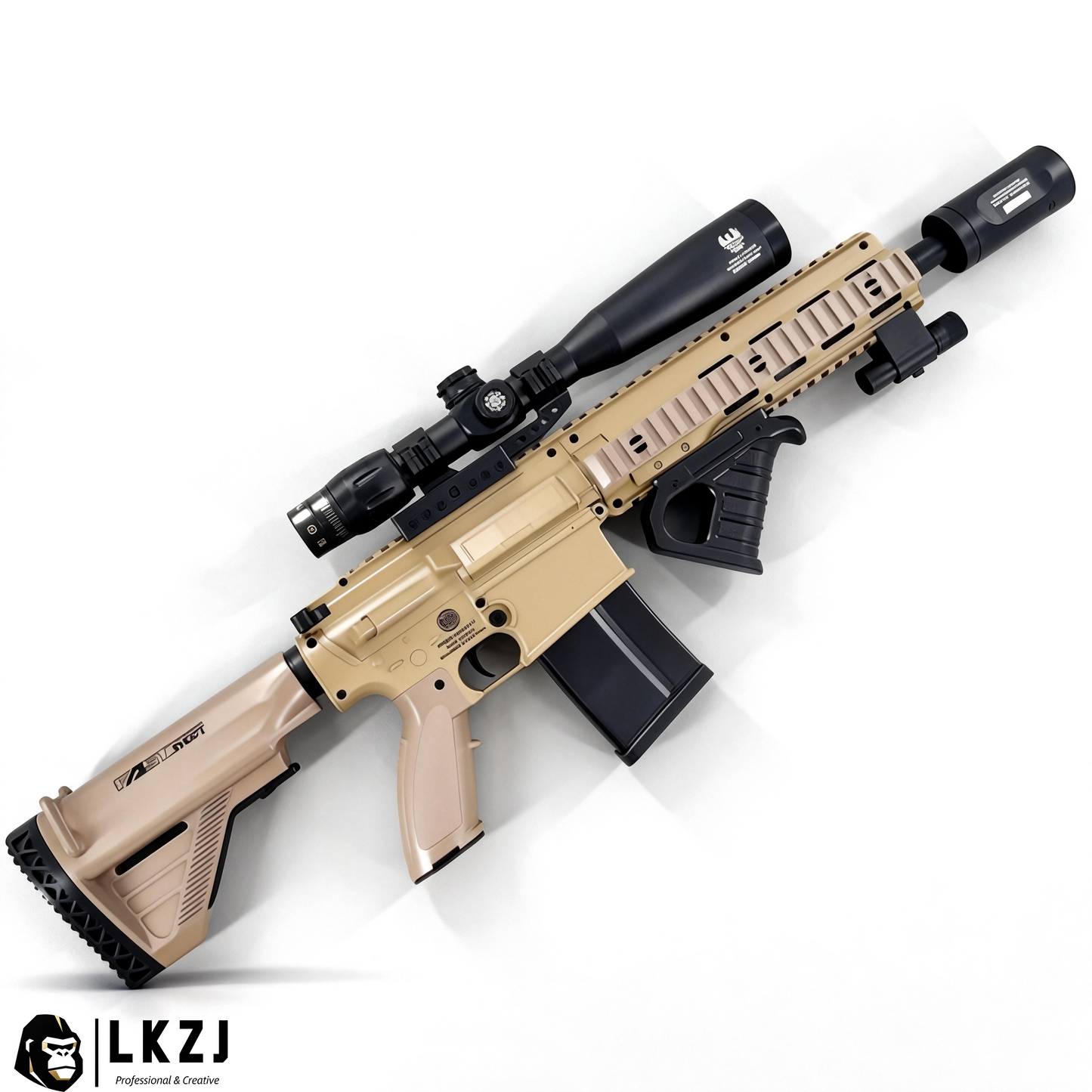 Exquisite Engraving HK417 Gel Blaster High Rate of Fire  Smooth Shooting With 7 Colors of Lighted Silencer