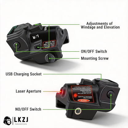 USB Rechargeable Mini Laser With Adjustable Rail  Adapts to 20-23mm Rails