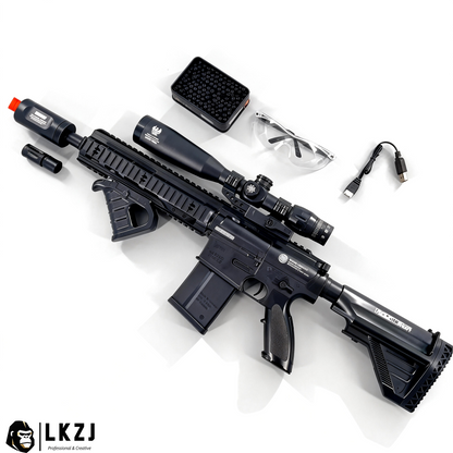 Exquisite Engraving HK417 Gel Blaster High Rate of Fire  Smooth Shooting With 7 Colors of Lighted Silencer