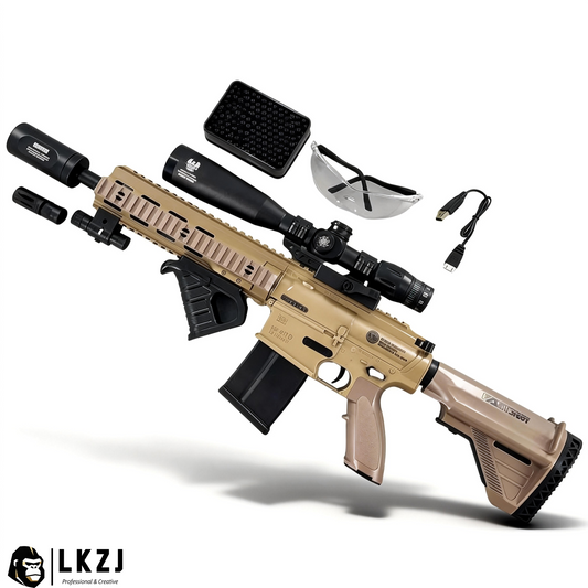 Exquisite Engraving HK417 Gel Blaster High Rate of Fire  Smooth Shooting With 7 Colors of Lighted Silencer