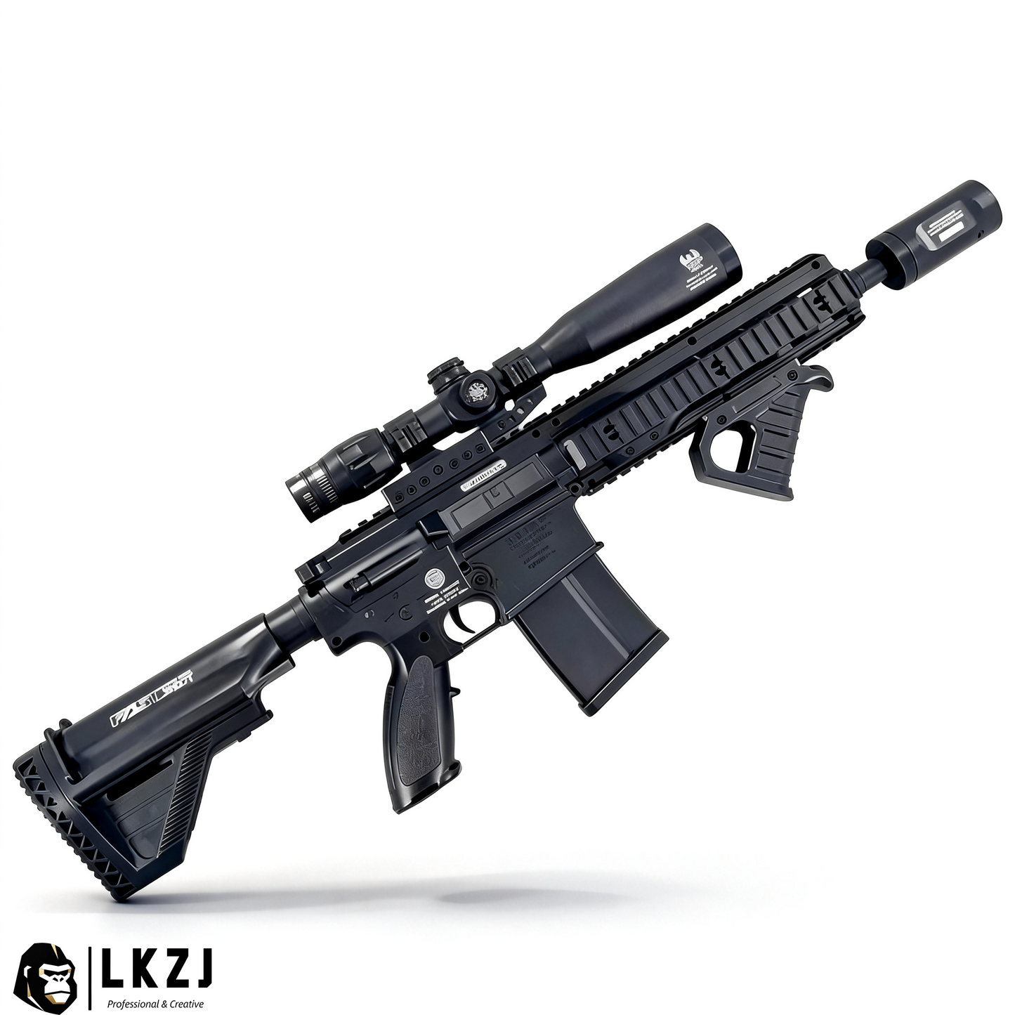 Exquisite Engraving HK417 Gel Blaster High Rate of Fire  Smooth Shooting With 7 Colors of Lighted Silencer