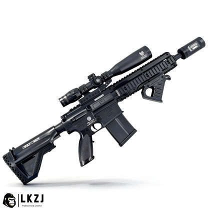 Exquisite Engraving HK417 Gel Blaster High Rate of Fire  Smooth Shooting With 7 Colors of Lighted Silencer