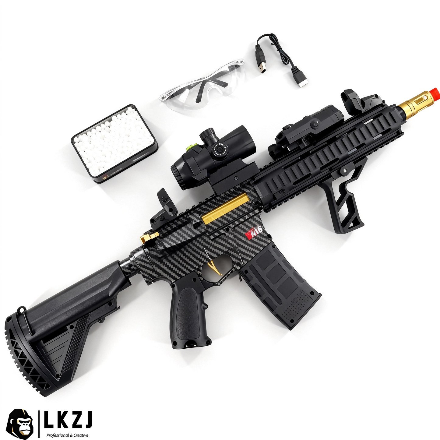 Carbon Fiber Gold Embellished M416 Gel Blaster