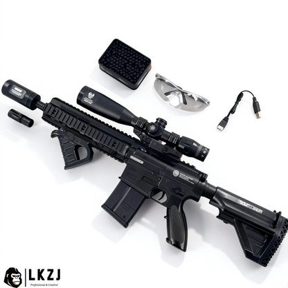 Exquisite Engraving HK417 Gel Blaster High Rate of Fire  Smooth Shooting With 7 Colors of Lighted Silencer